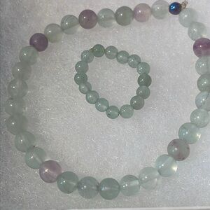 Flourite 6mm Natural Stone Stretch Bracelet and Ring set